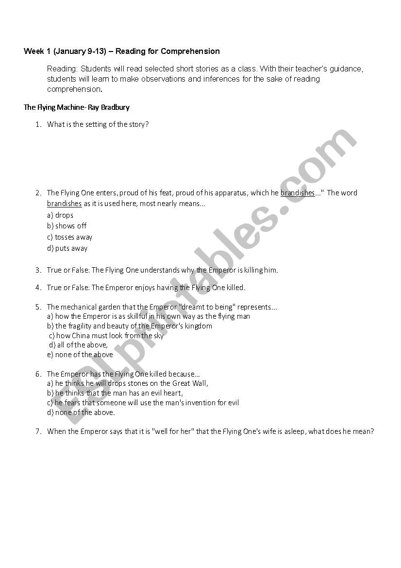 The flying machine worksheet