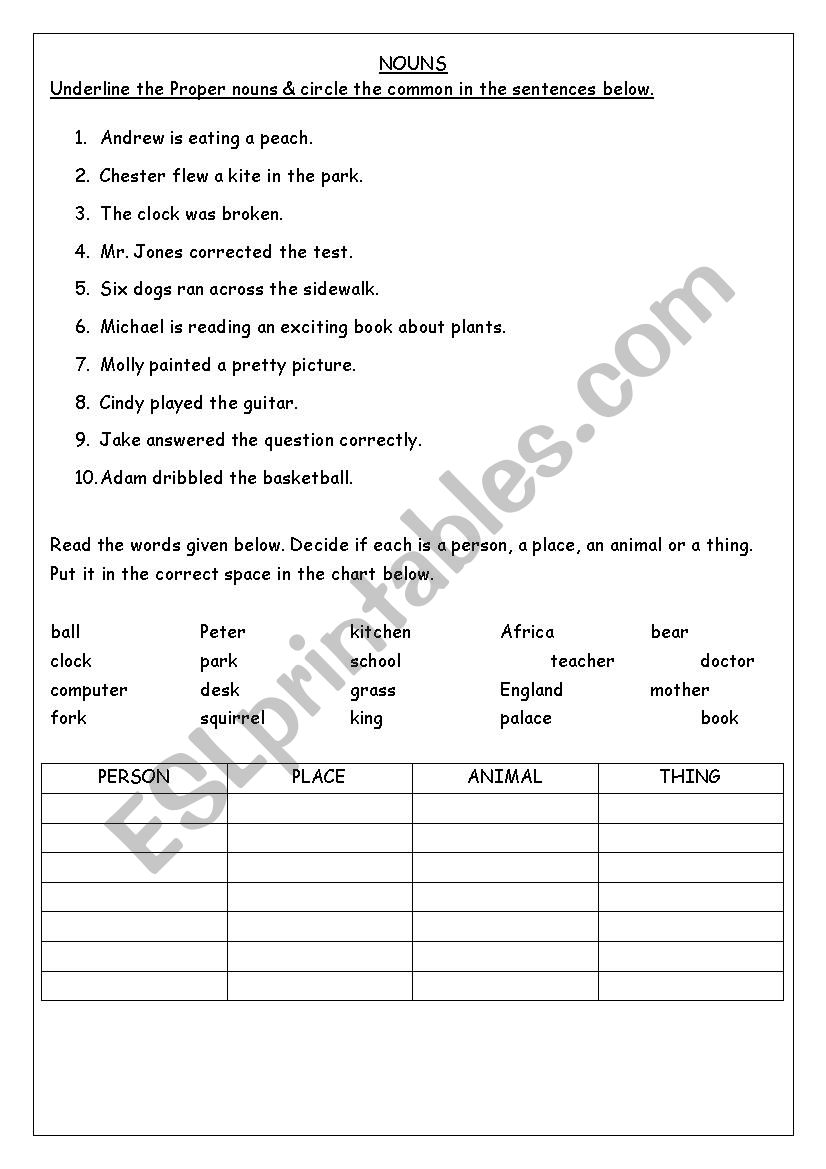 NOUNS  worksheet