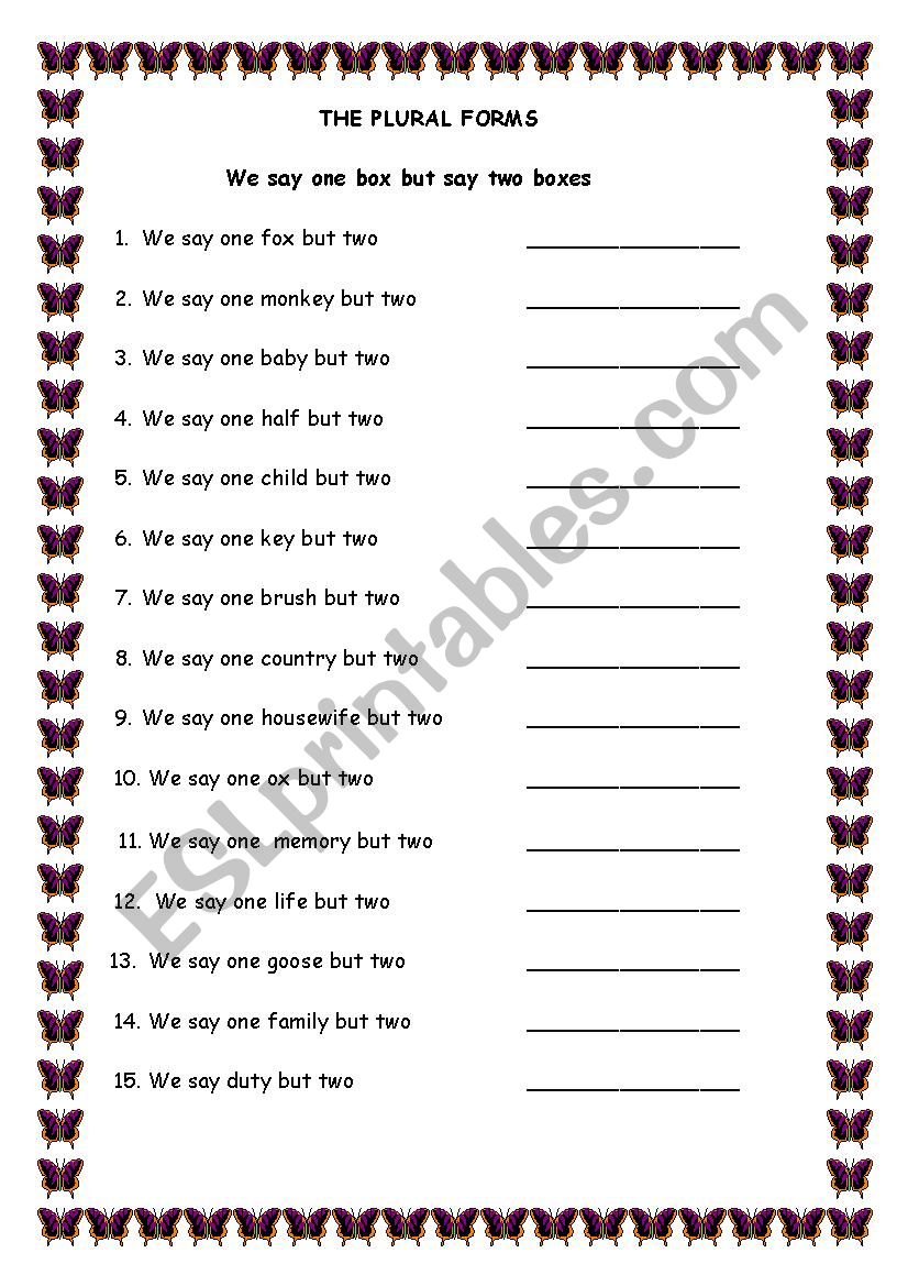THE PLURAL FORMS worksheet