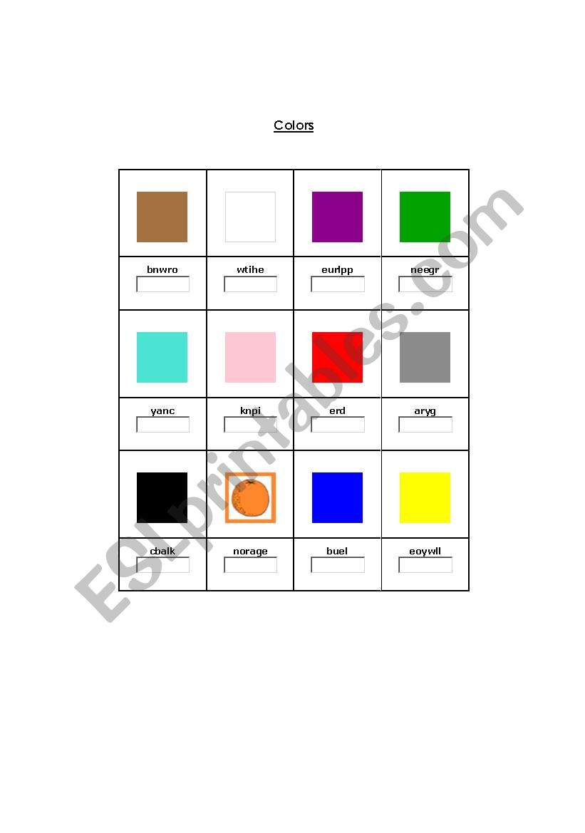 Picture Vocabulary - Color worksheet