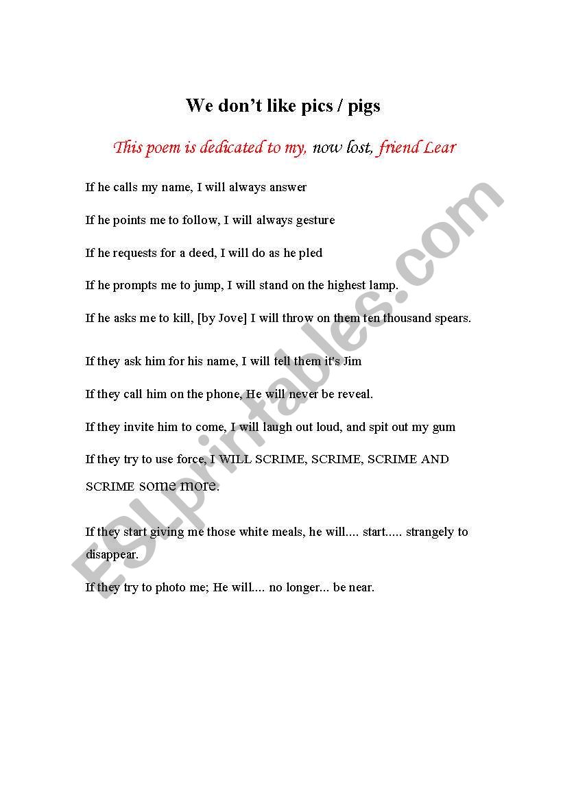 First conditional poem worksheet