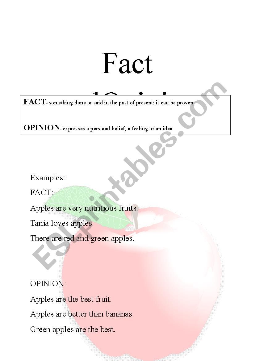 Fact and Opinion worksheet