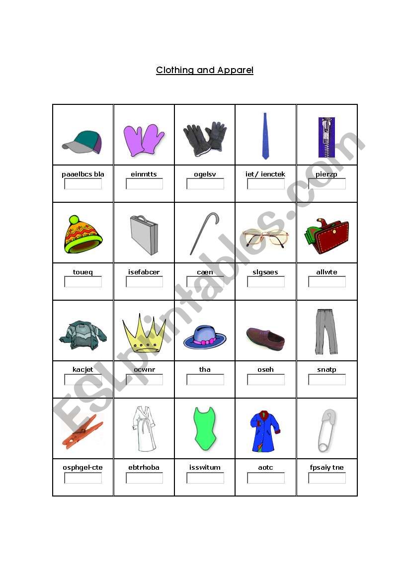 Picture Vocabulary - Clothes and Apparel