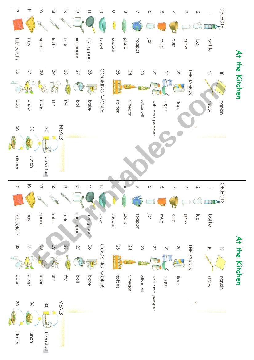 Kitchen and Food Picture Vocabulary