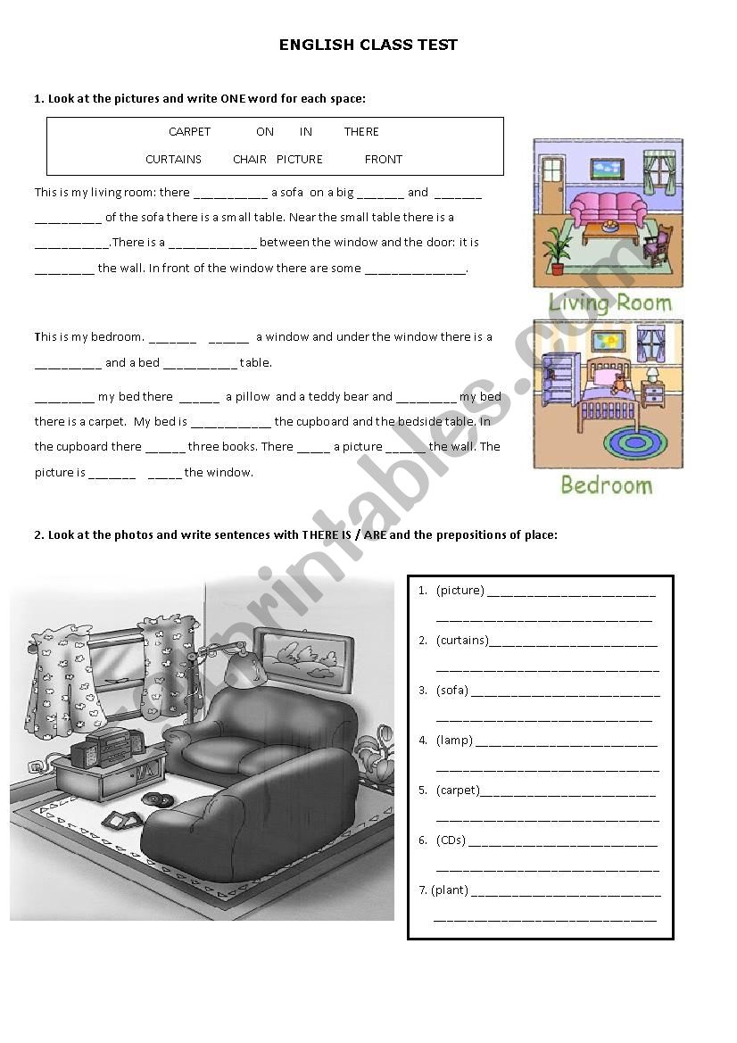 My house: class test worksheet