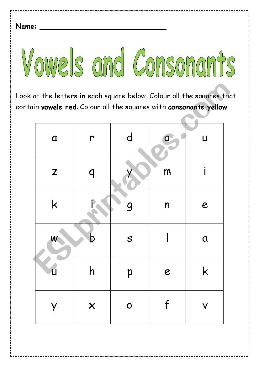 Vowles and consonats worksheet