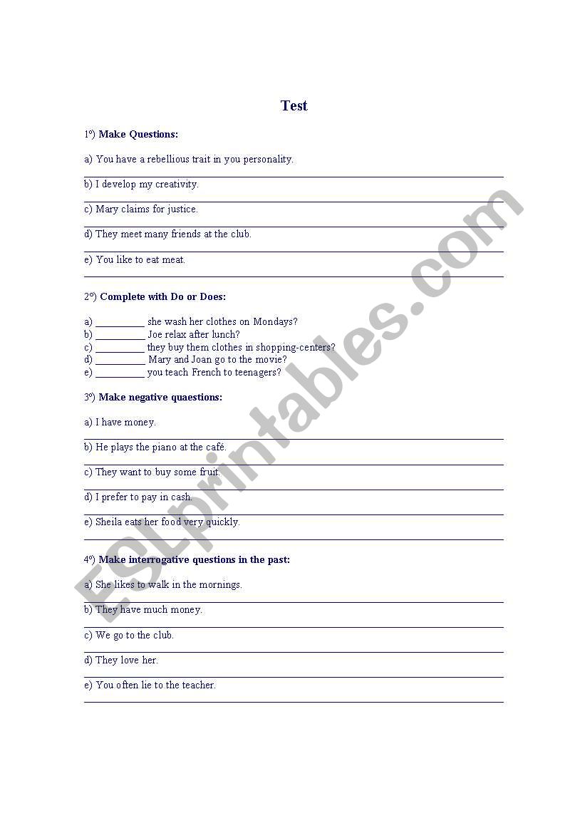 Written Test worksheet