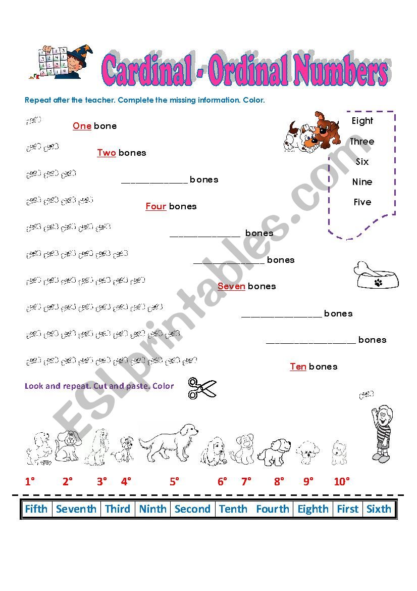 NUMBERS 1-10 CARDINAL ORDINAL worksheet