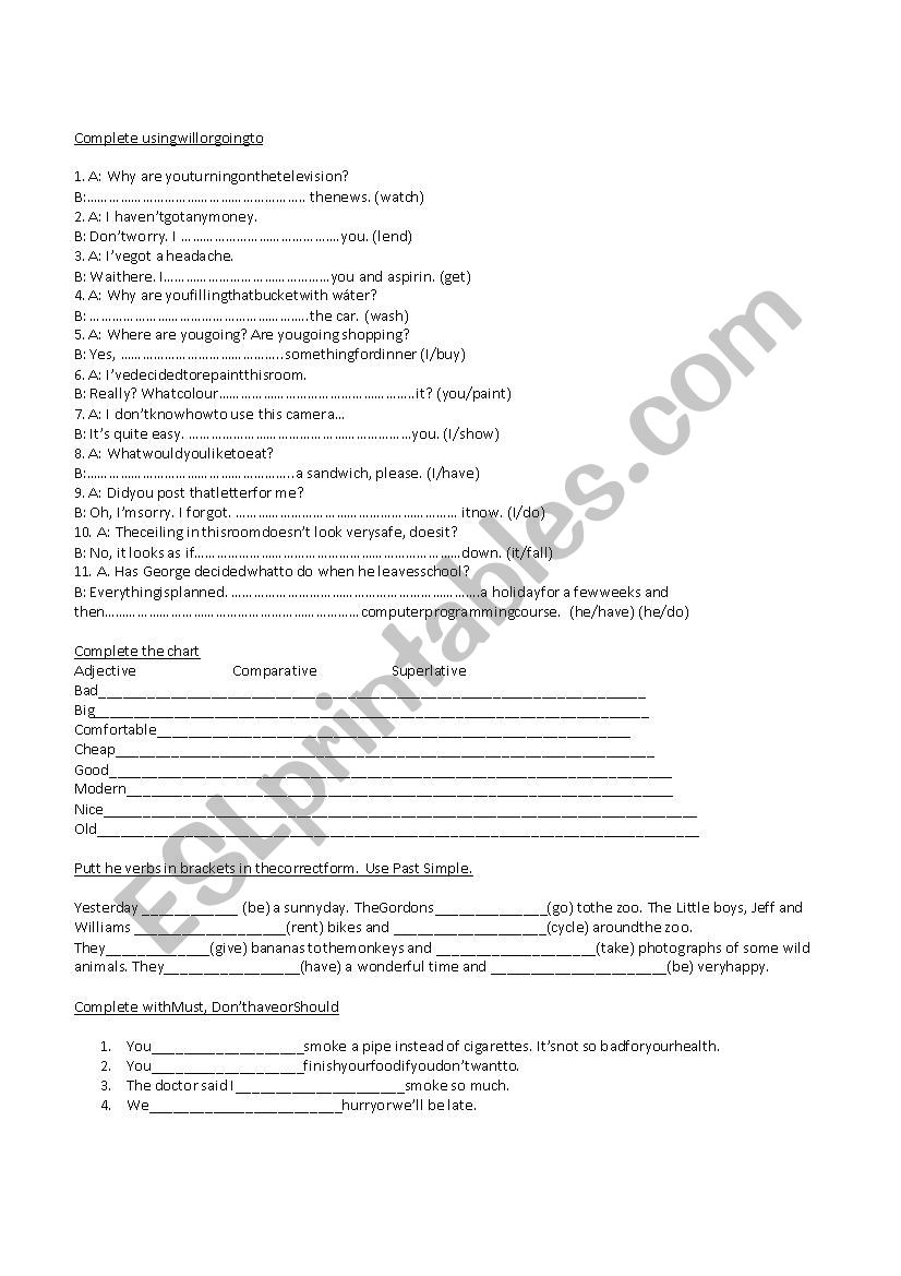 Test Intermediate Level worksheet