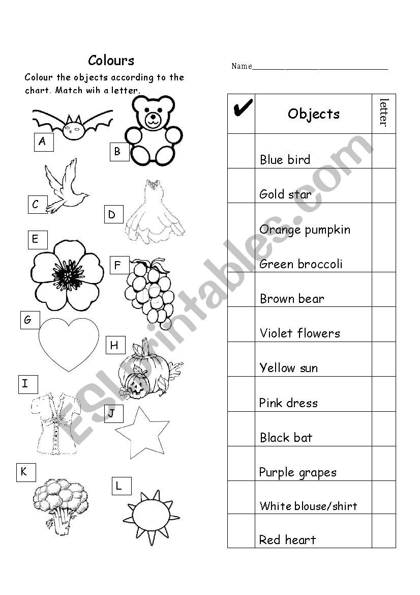 colours note page worksheet
