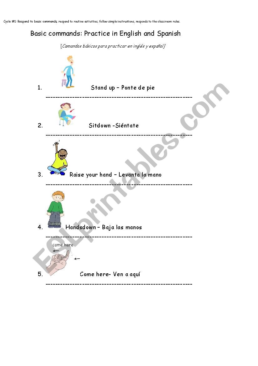 Classroom Commands English-Spanish