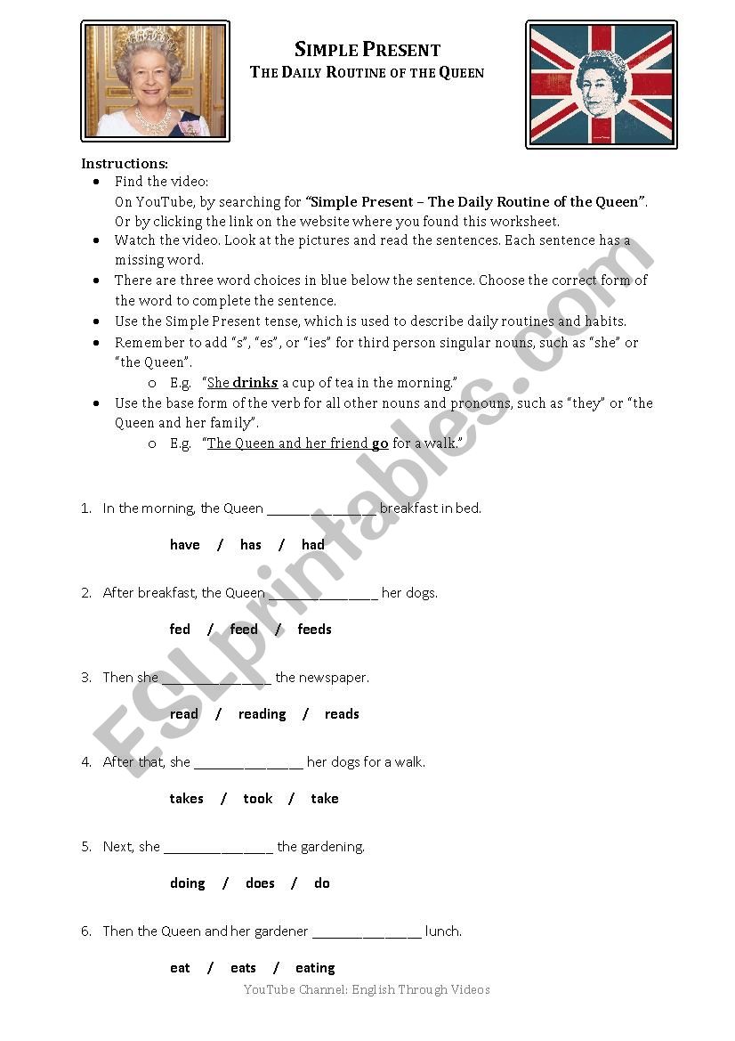 Simple Present - The Daily Routine of the Queen