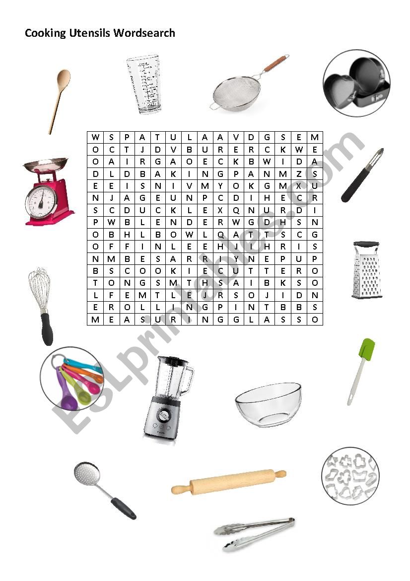 Cooking utensils wordsearch worksheet