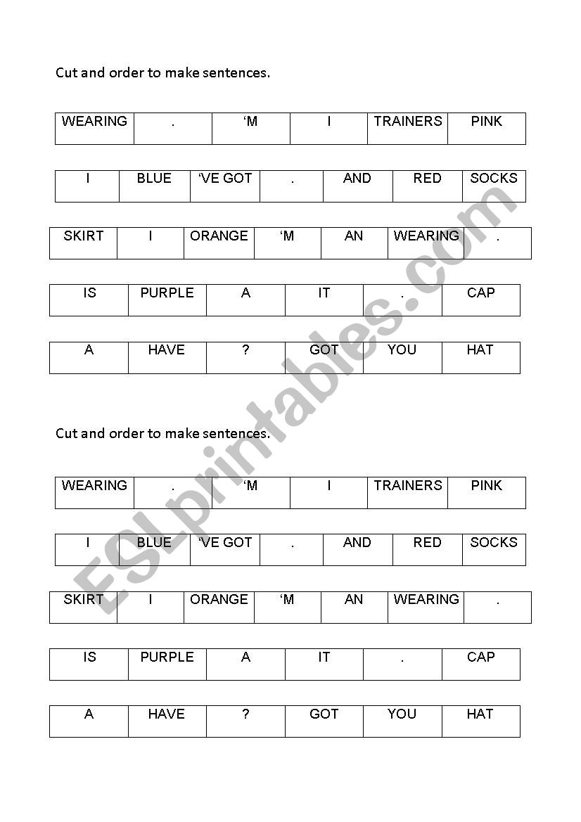 Sentence Builder Worksheets