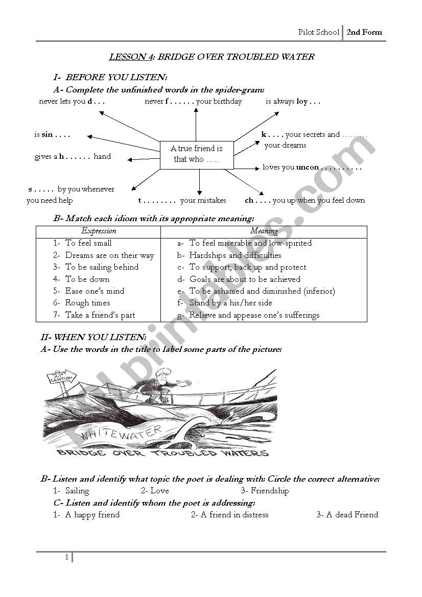 Bridge over troubled wter worksheet