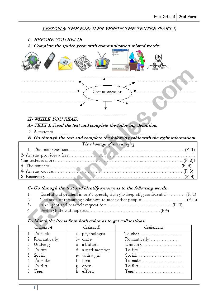 Modern communication worksheet