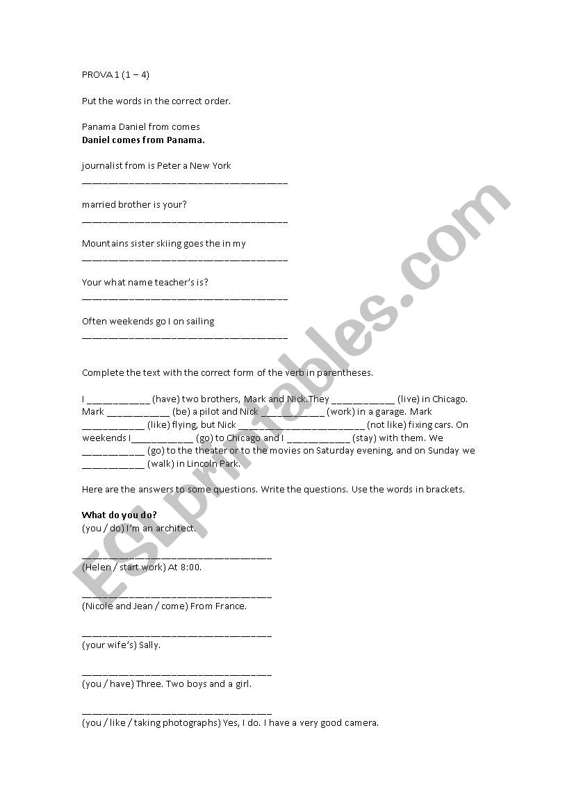 Extra exercises worksheet