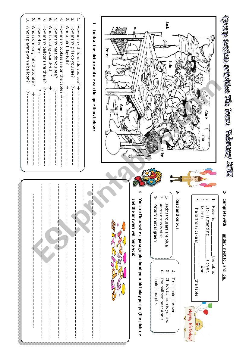 a birthday party worksheet