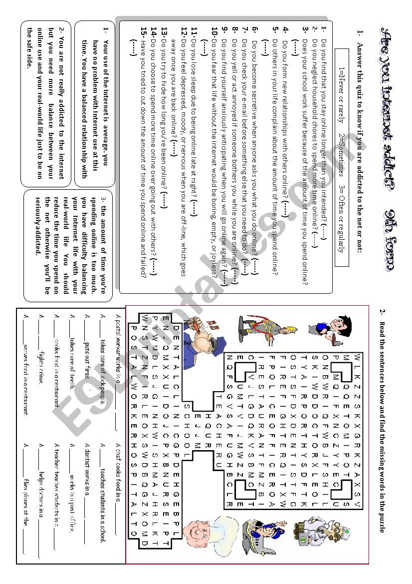 internet addiction quiz worksheet