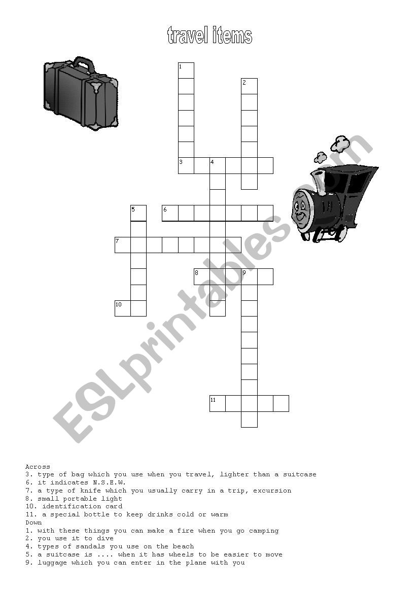 travel items worksheet