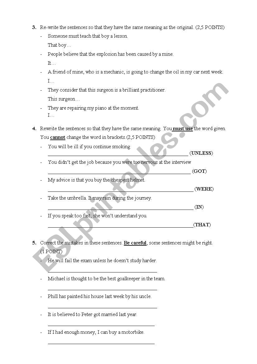 TEST. Sports, passive voice and conditionals