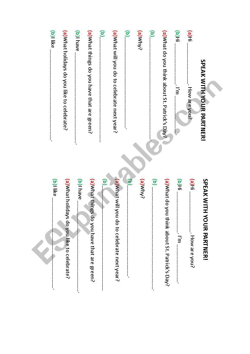 St. Patricks Day Roleplay worksheet