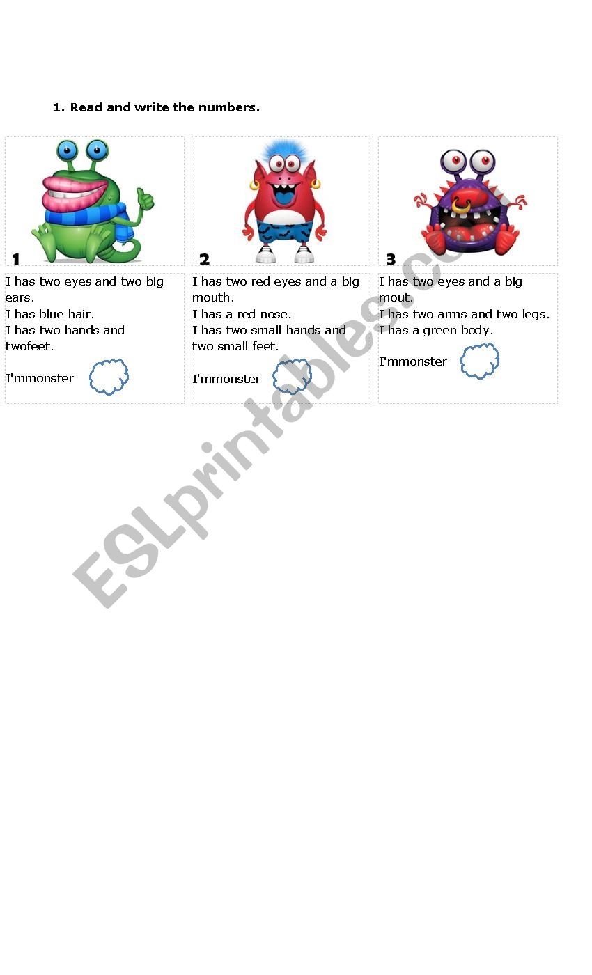 describing monsters worksheet