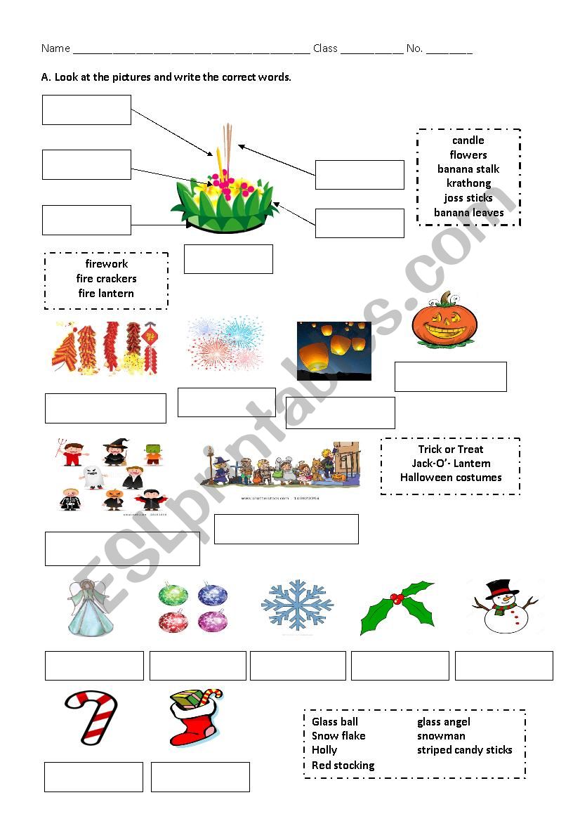 Special days worksheet