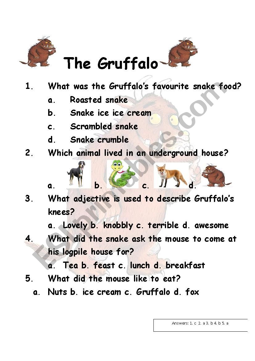 The Gruffalo Worksheet worksheet