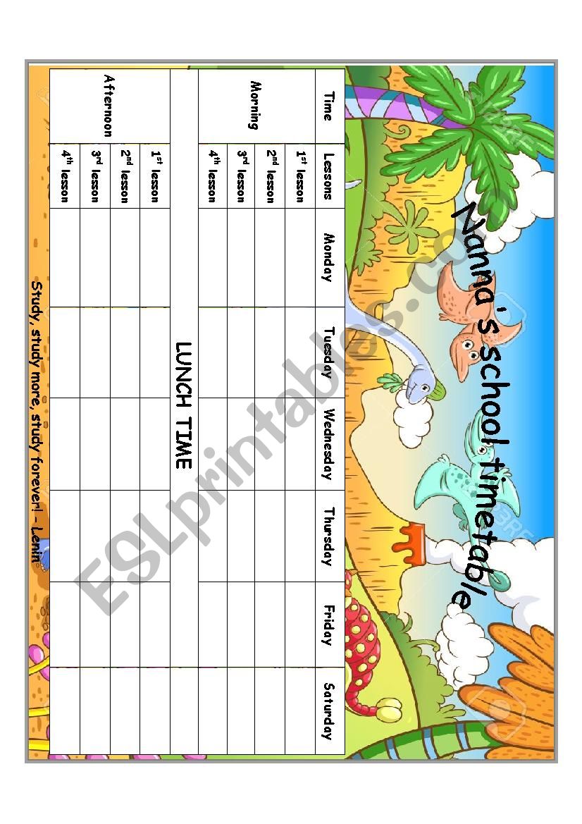 My school timetable worksheet