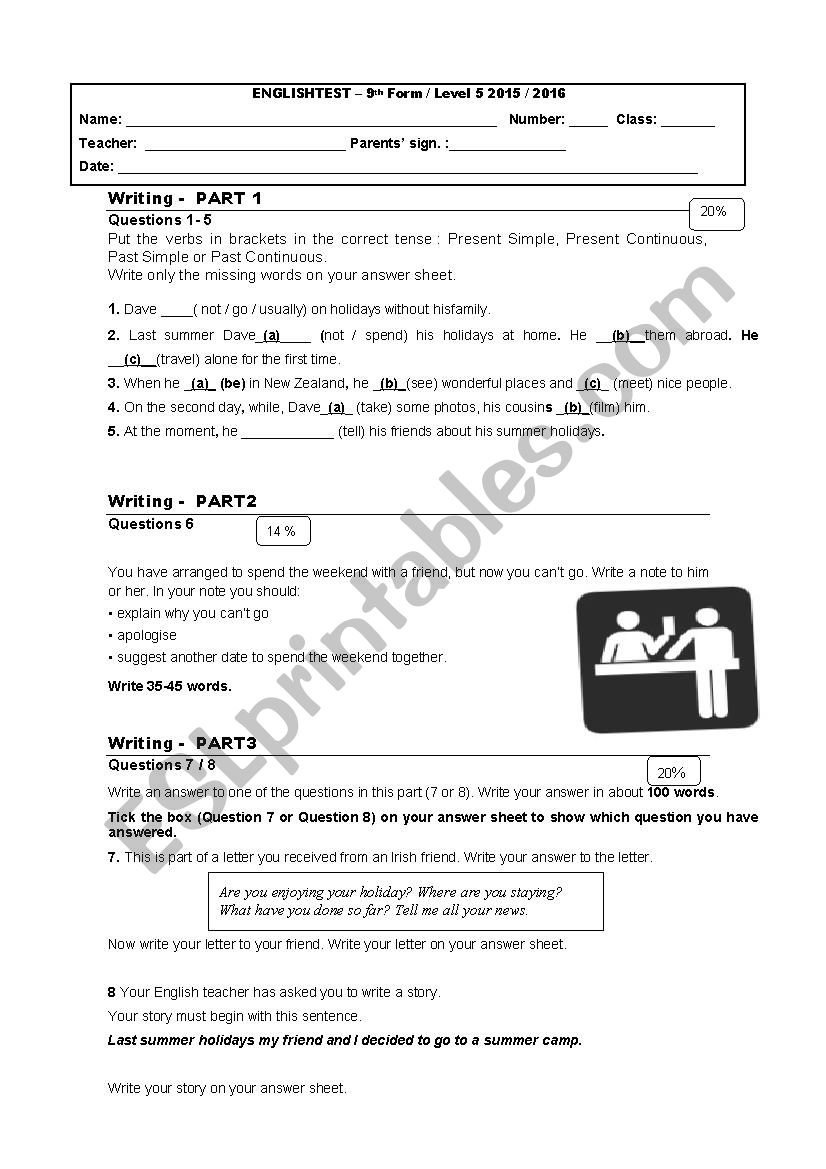 9th grade test Pet for school 3rd part