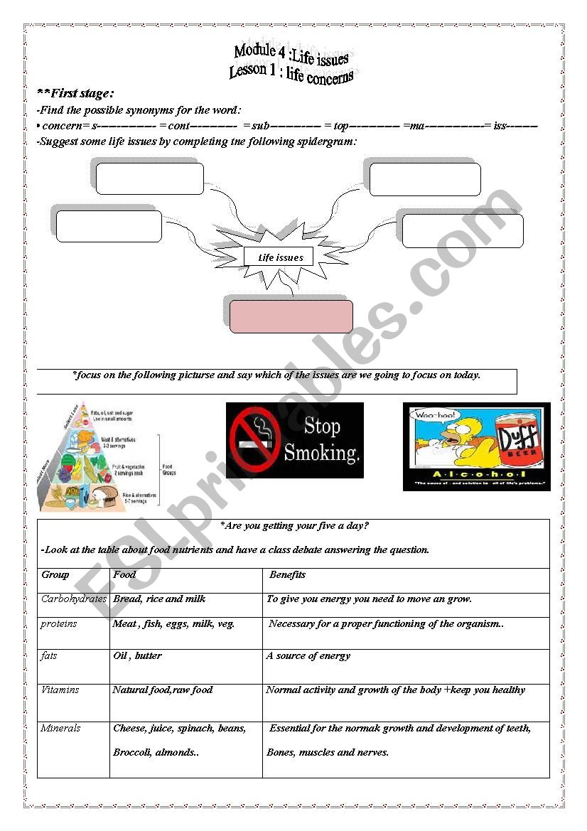 health concerns worksheet