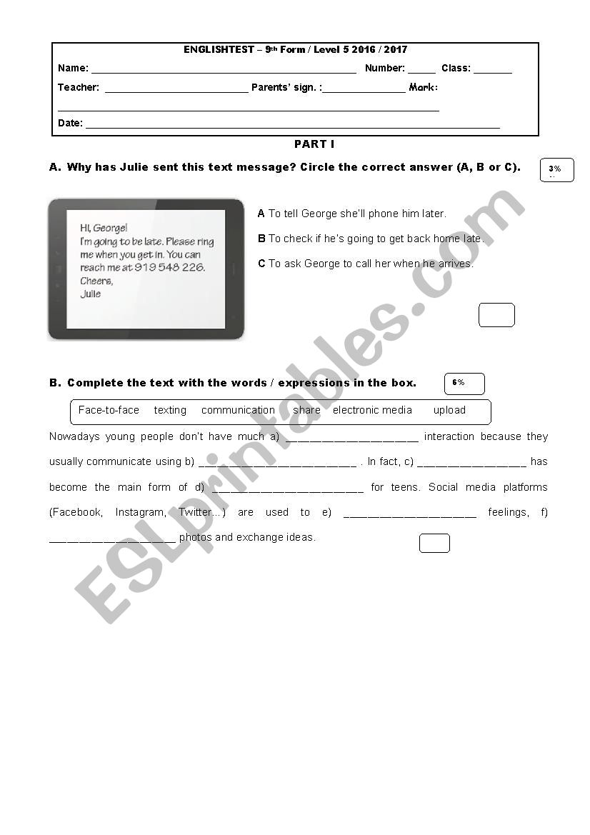 9th grade test technology 1st part