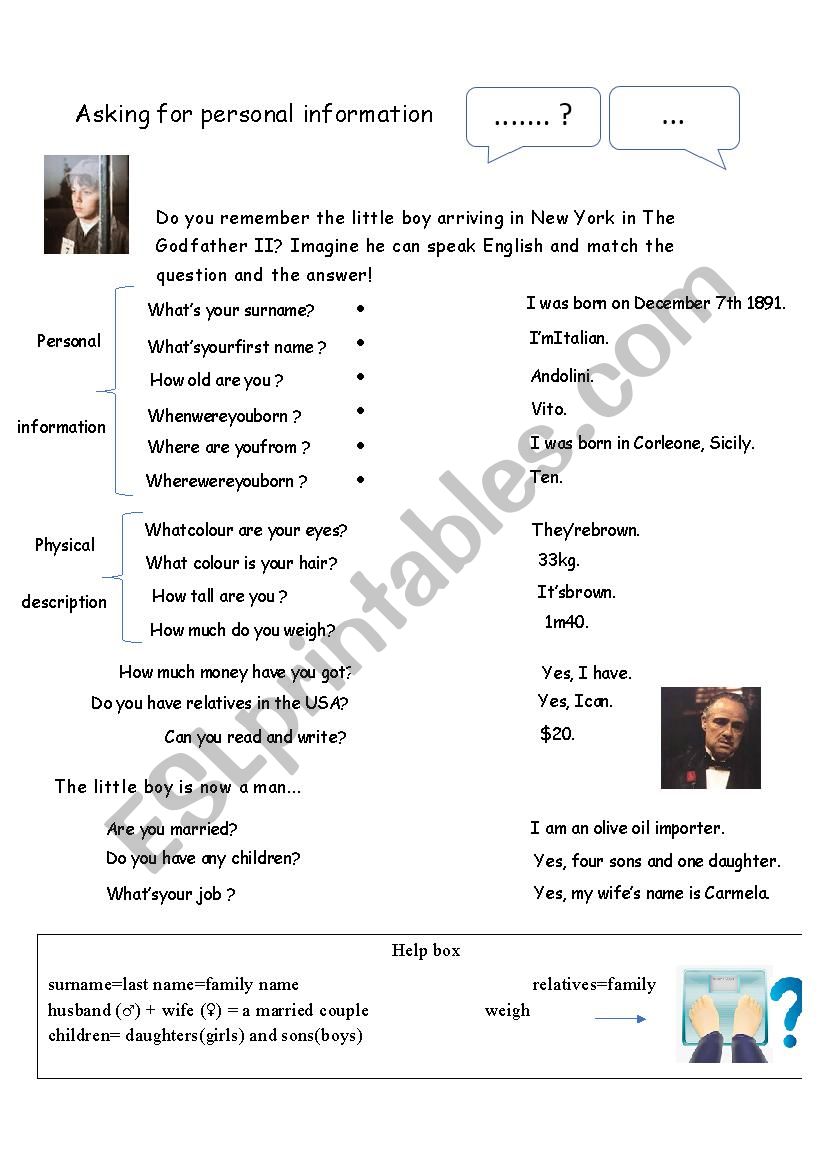 question and answer (personal information-Ellis Island-Vito Corleone)