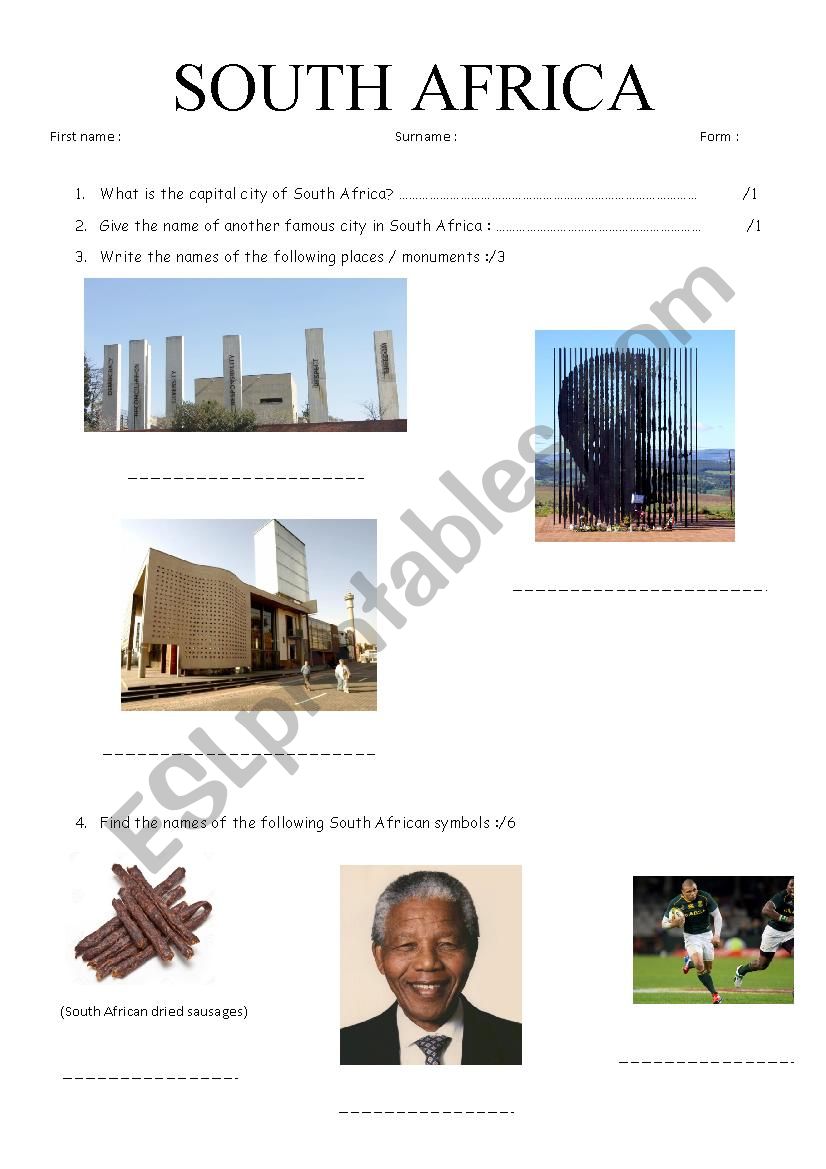 Webquest South Africa worksheet