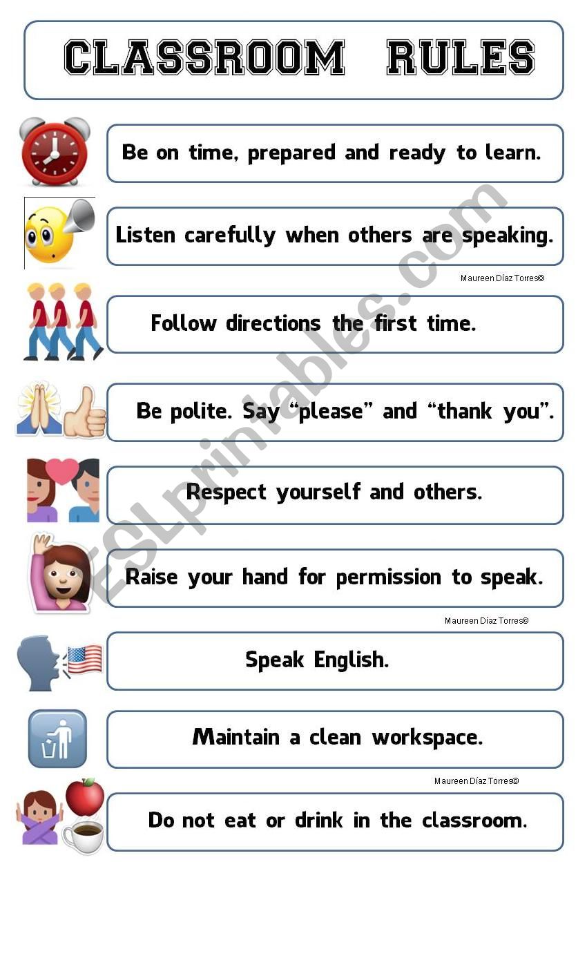 CLASSROOM RULES POSTER EMOJIS worksheet