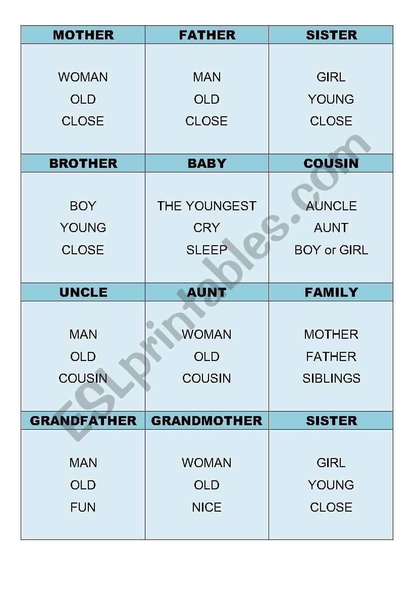 FAMILY TABOO worksheet
