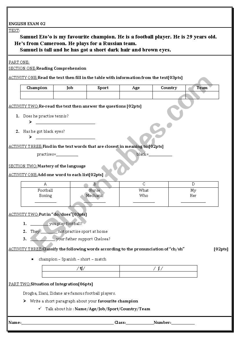   famous sport man  worksheet