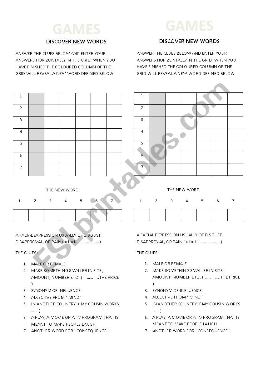 discover new words game worksheet
