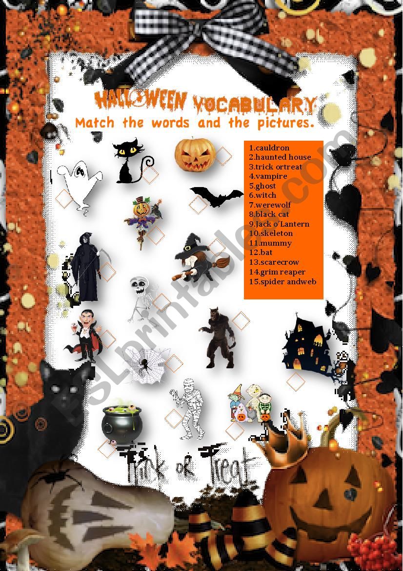 Halloween vocabulary-matching exercise