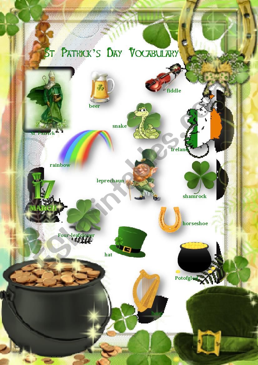 St. PatrickÂ´s Day-Picture dictionary - ESL worksheet by Book Geek
