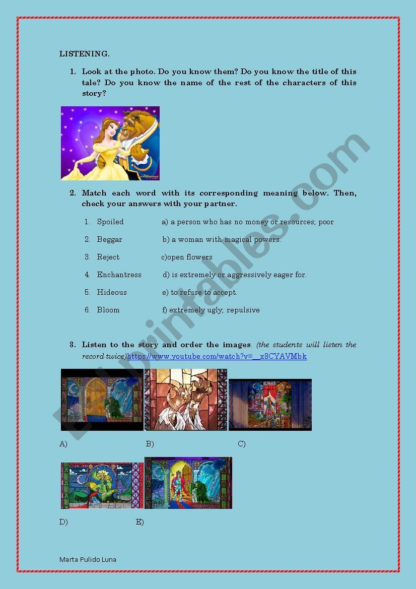 The beauty and the Beast worksheet