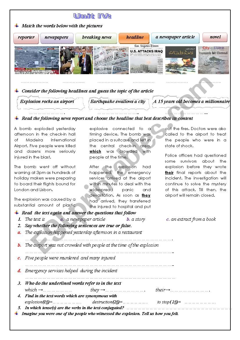 news report worksheet