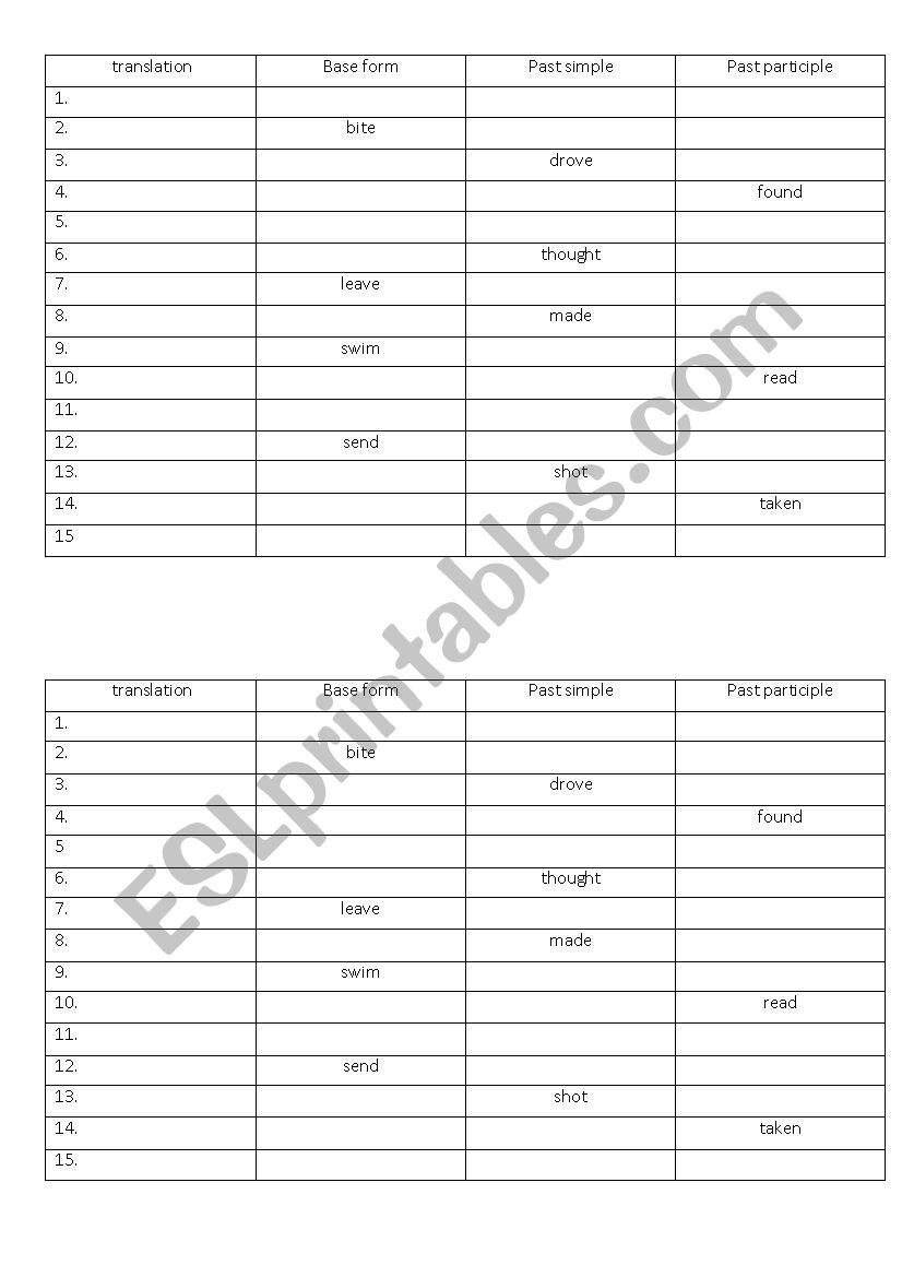 test on irregular verbs  worksheet