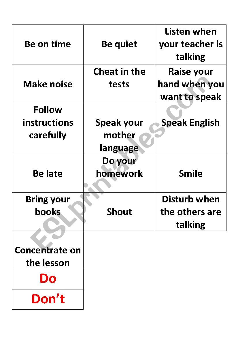 classroom rules cut out worksheet