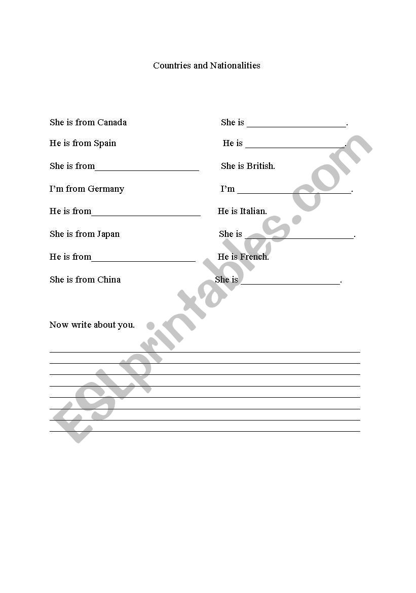 Countries and nationalities worksheet