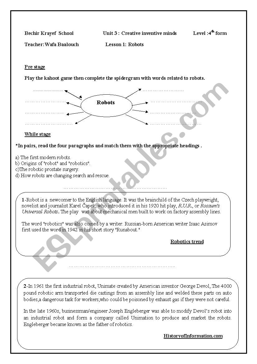 lesson 1 :robots worksheet