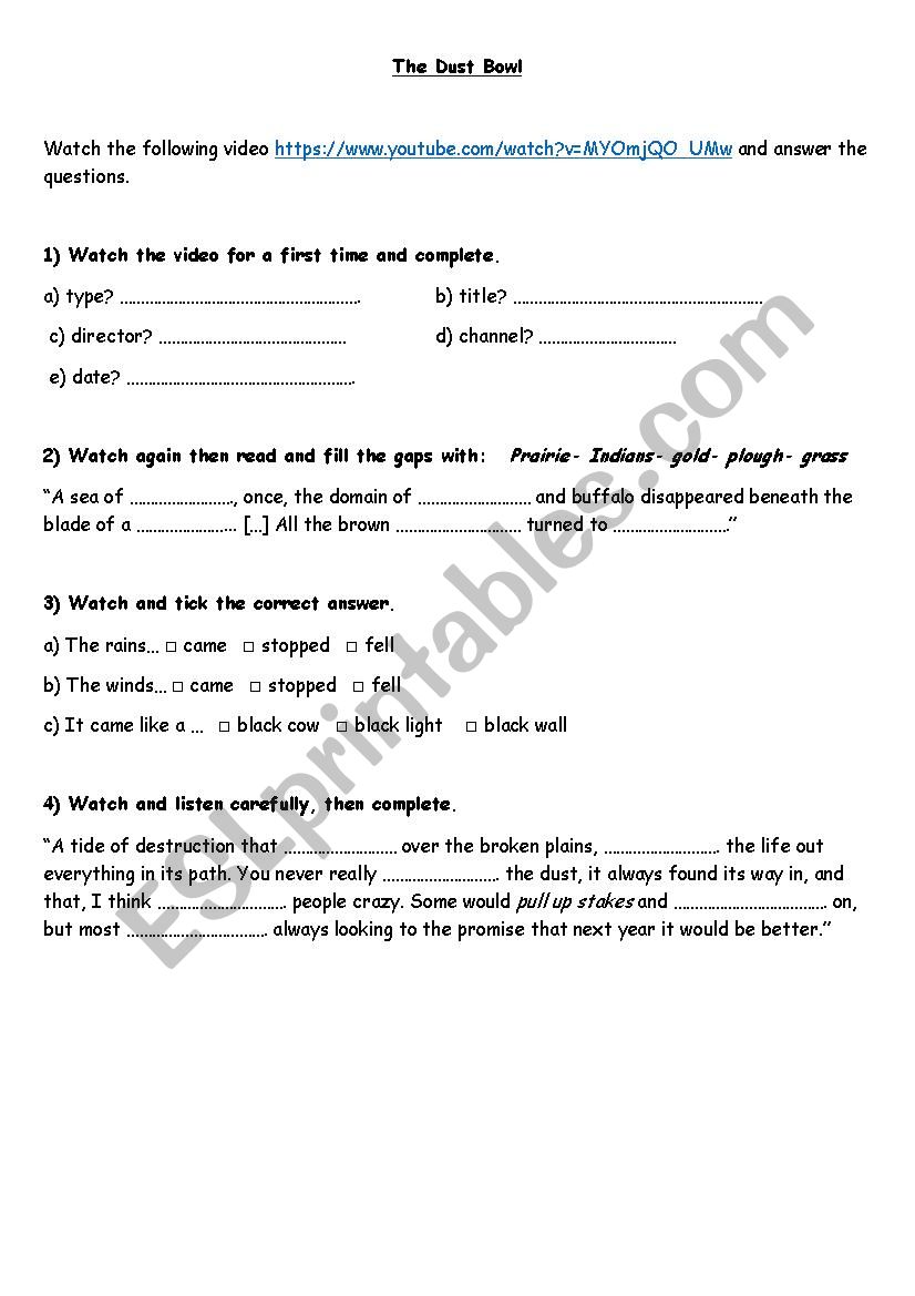 The Dust Bowl worksheet