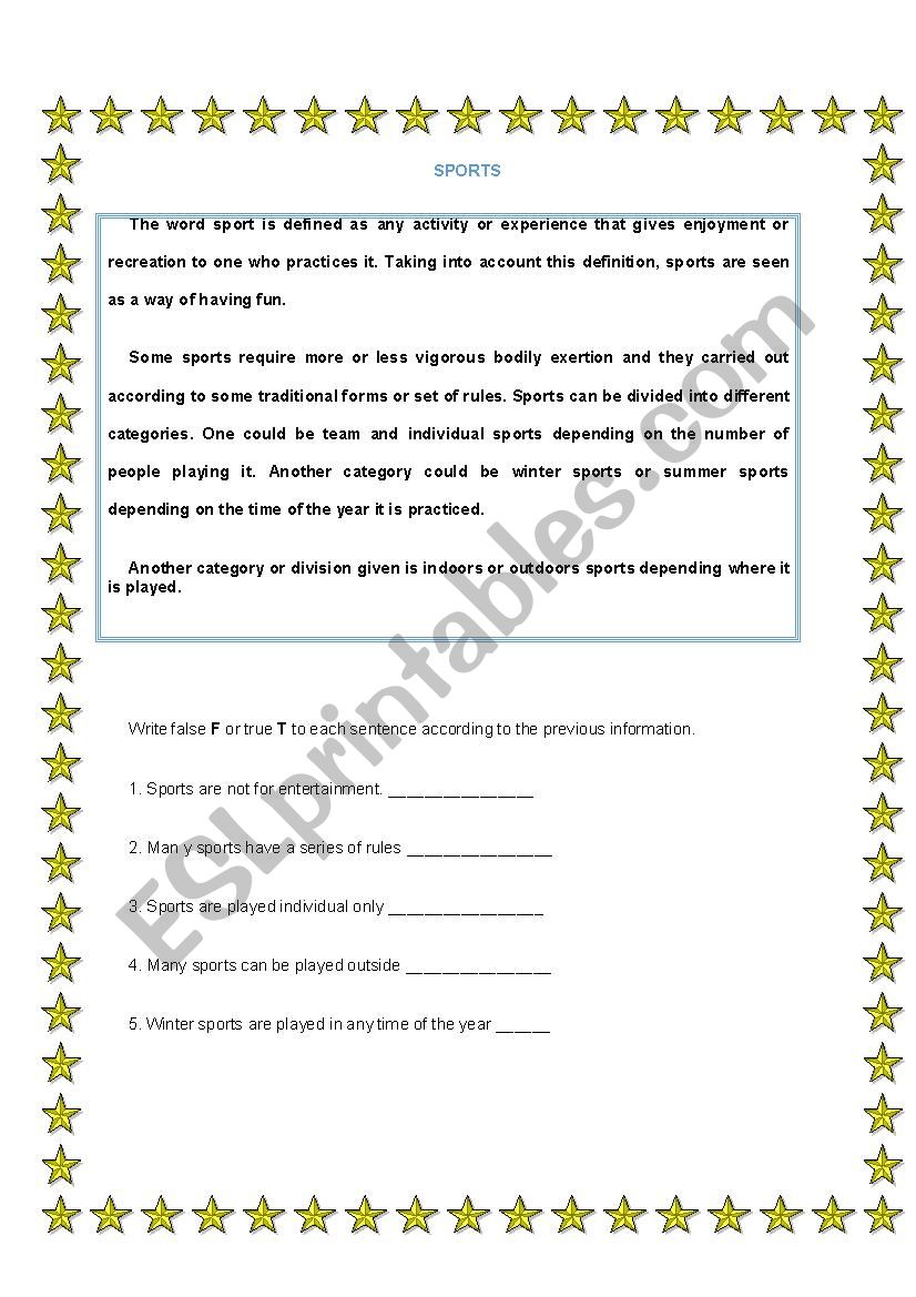 SPORTS worksheet