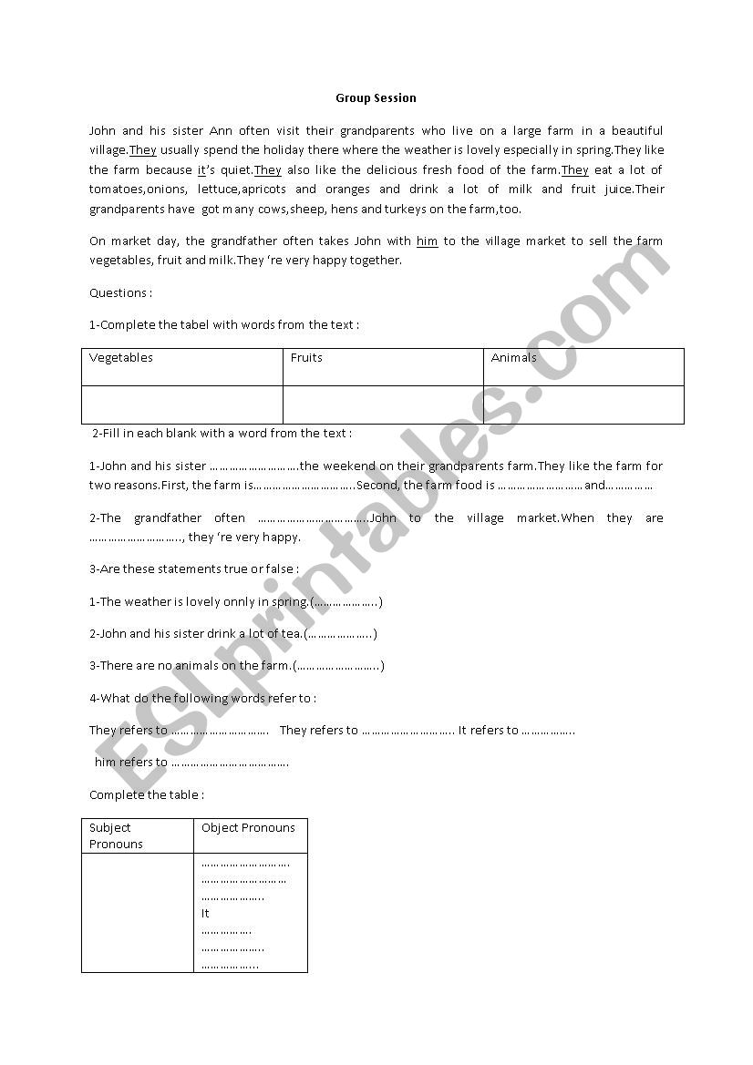 group session about fruit worksheet